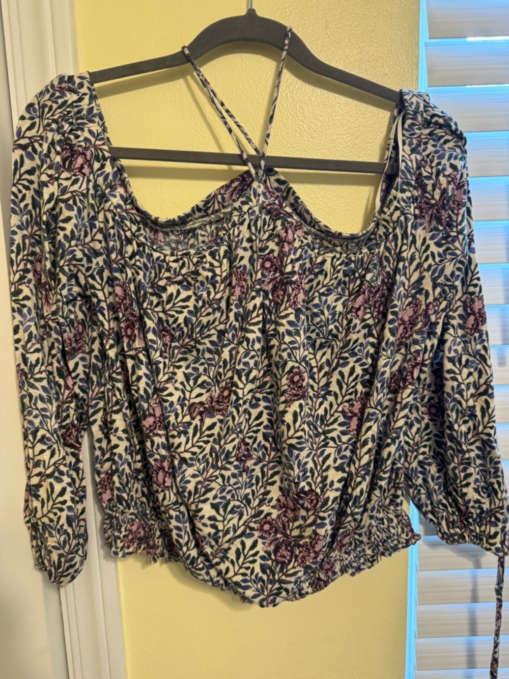 Lucky Brand Women's Floral Off-Shoulder Blouse Xl - Cream & Purple